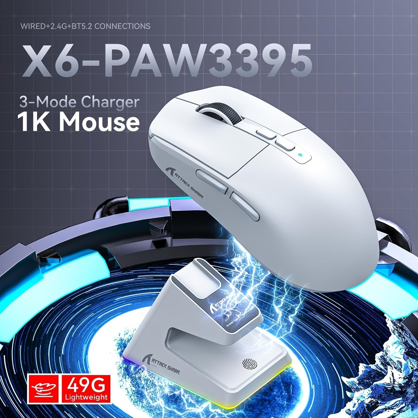 ATTACK SHARK X6 49g Superlight Wired/Wireless Gaming Mouse - WIC0