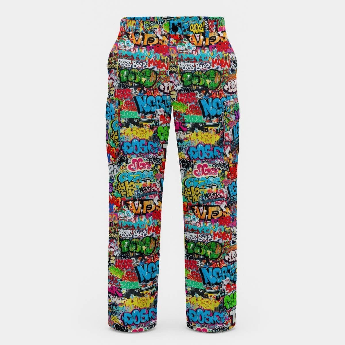 Graffiti AOP Cargo Pants for Urban Explorers — Abstract Splatter Utility Trousers, Cybercore Streetwear Bottoms, Festival Rave Pants