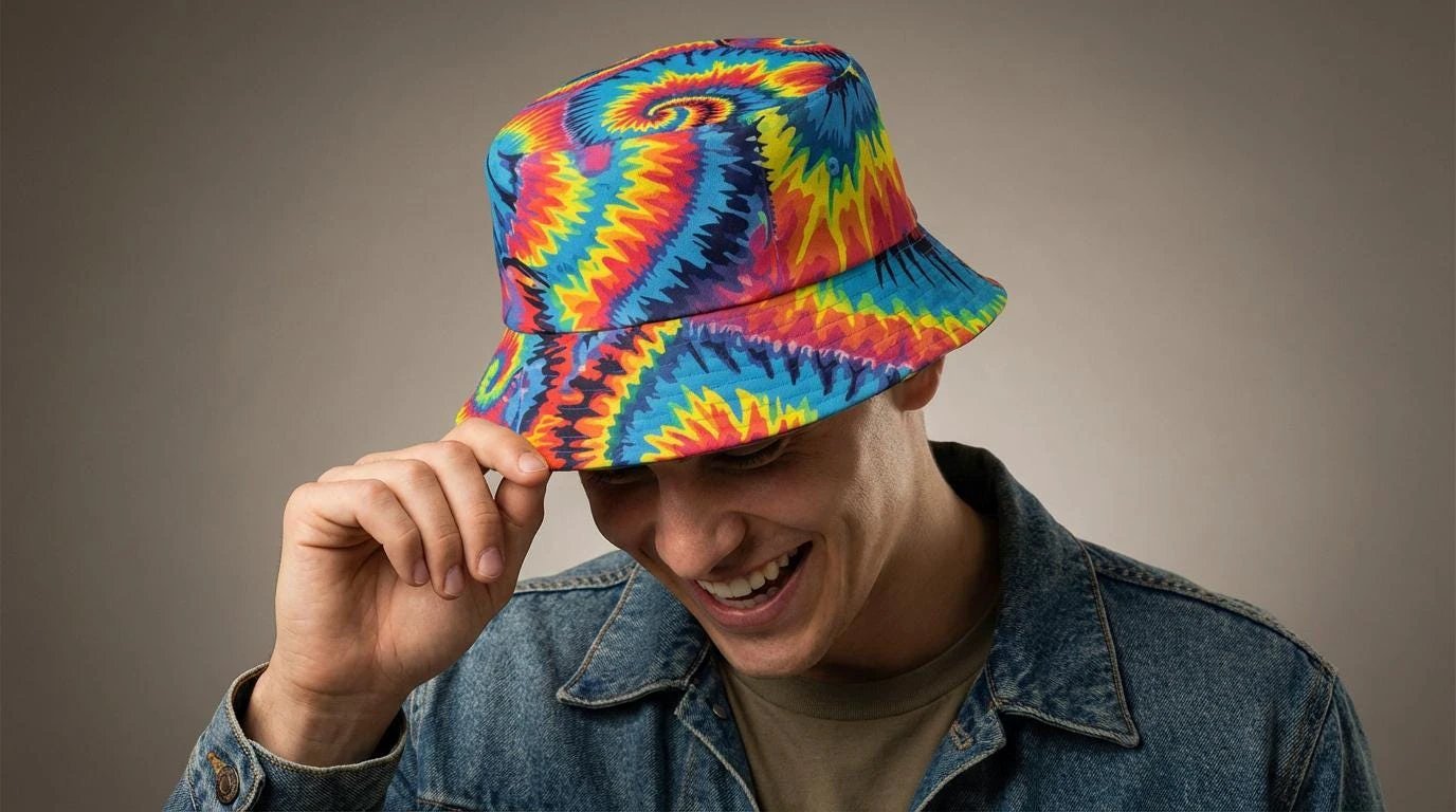 Maximalist Psychedelic Reversible Bucket Hat for Mind-Melting Dressers — Dyles Mavis Abstract AOP Both Sides Printed, Festival UV-Resistant Sun Hat