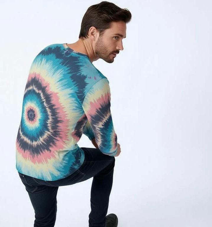Spiral Tie-Dye Henley — Psychedelic AOP Festival Shirt