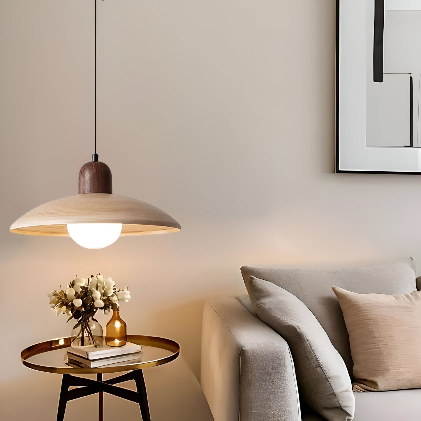 Japanese Wabi Sabi Walnut Pendant Lights With Dome Shade