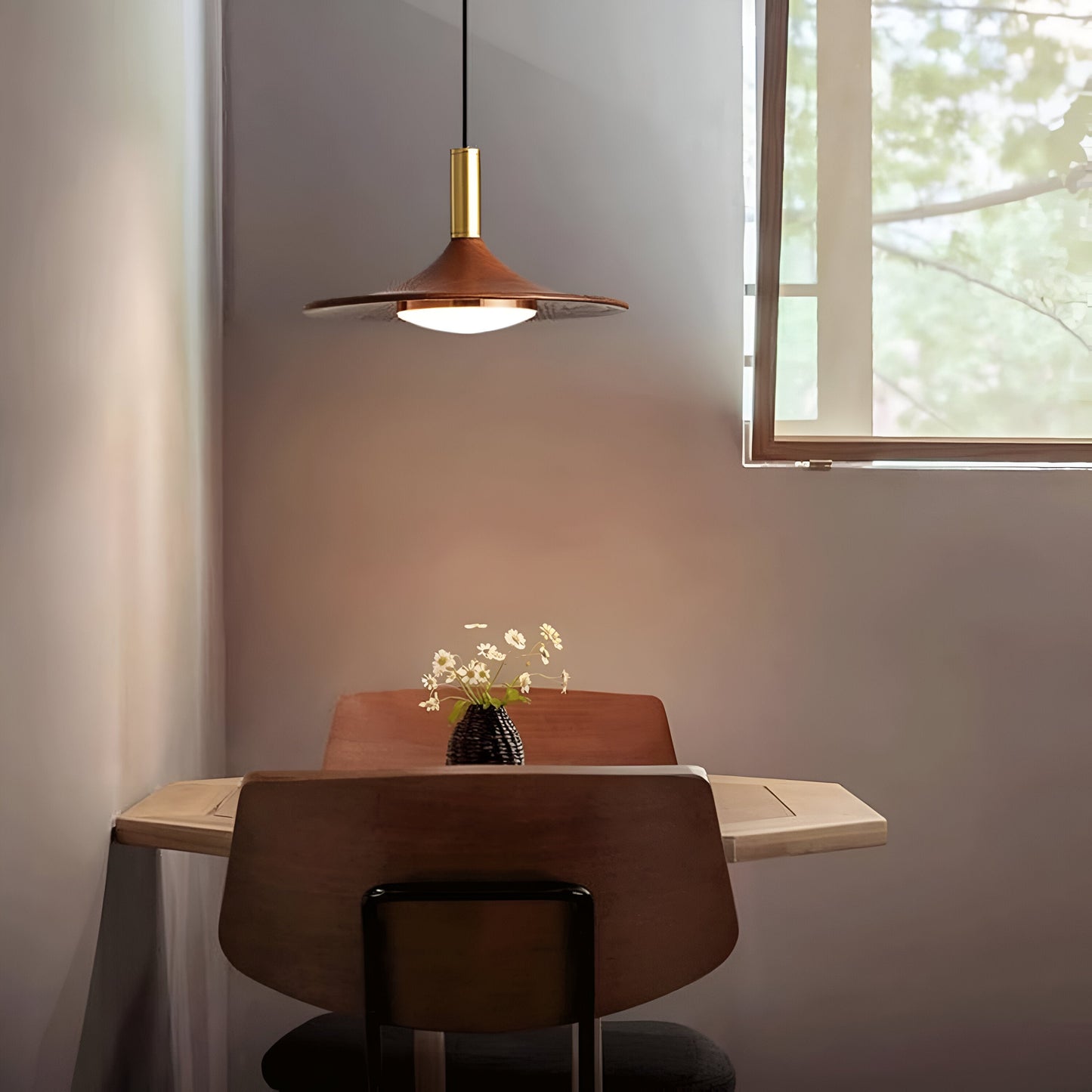 Nordic Walnut Wood Disc Pendant Light With Adjustable Cord