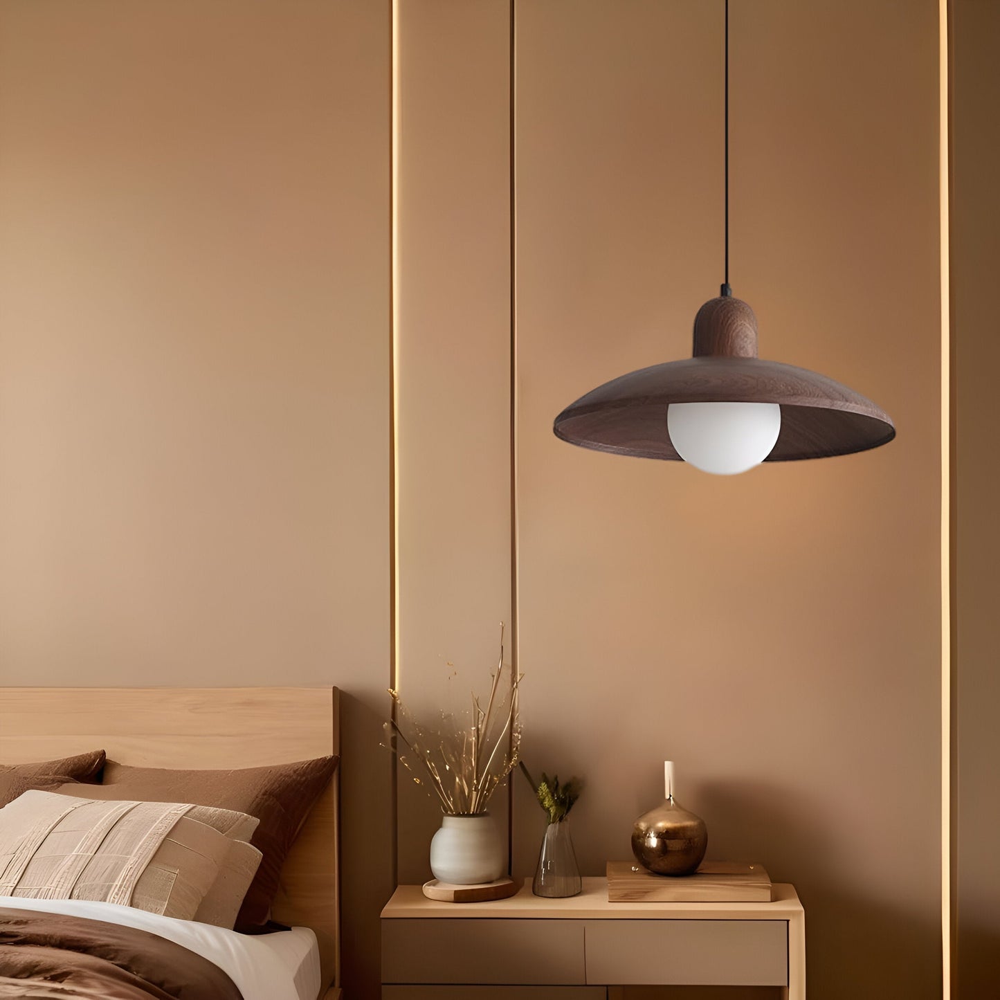 Japanese Wabi Sabi Walnut Pendant Lights With Dome Shade