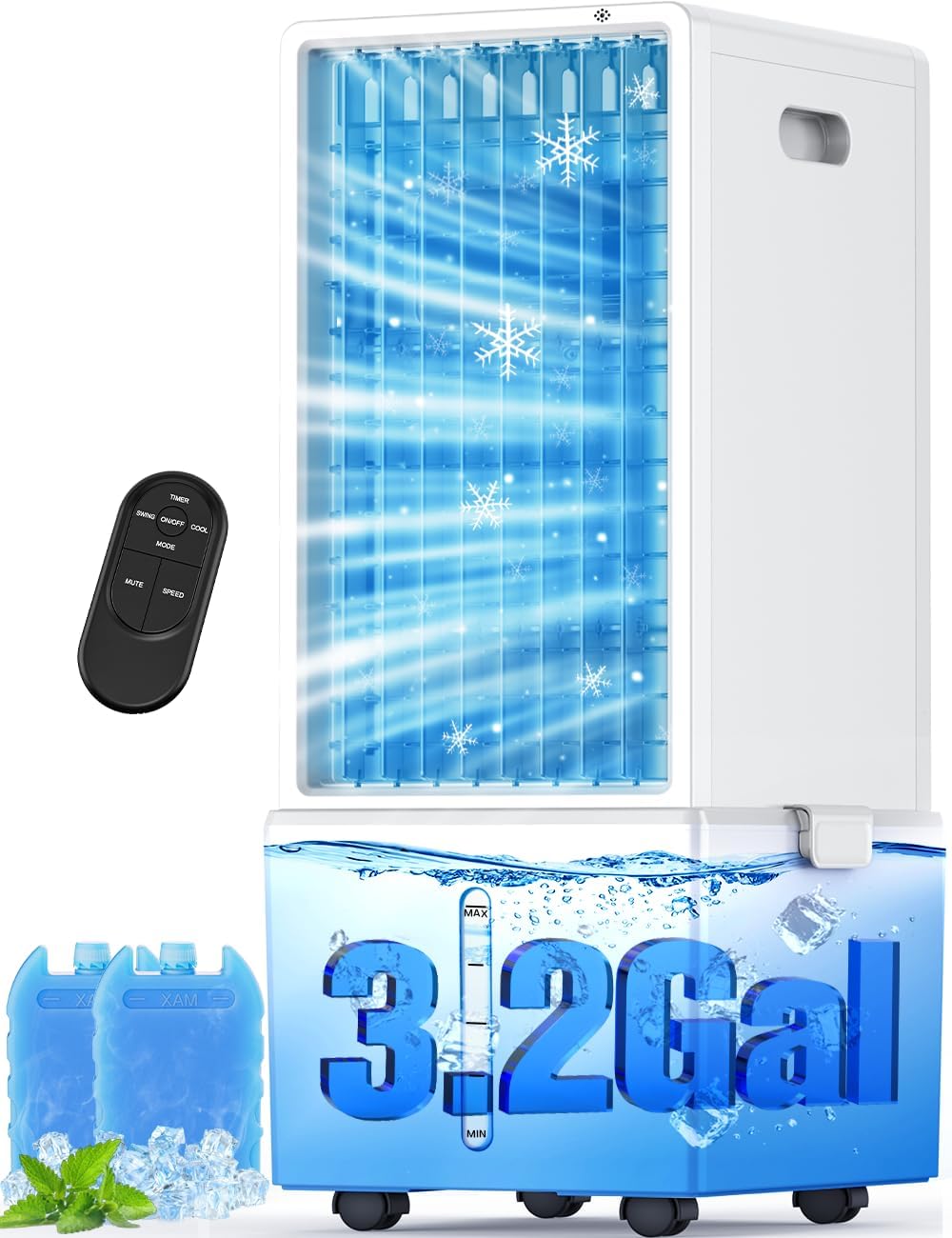 BIGOOSE 4-in-1 windowless air cooler, dual water tanks, timer, remote & touch controls