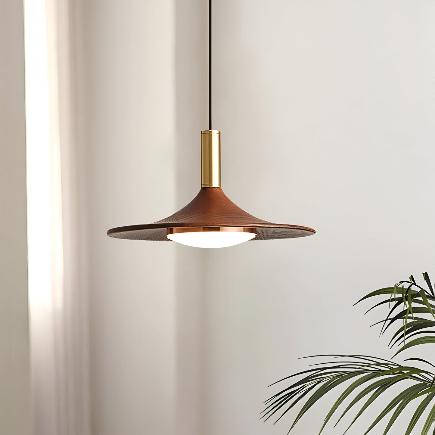 Nordic Walnut Wood Disc Pendant Light With Adjustable Cord