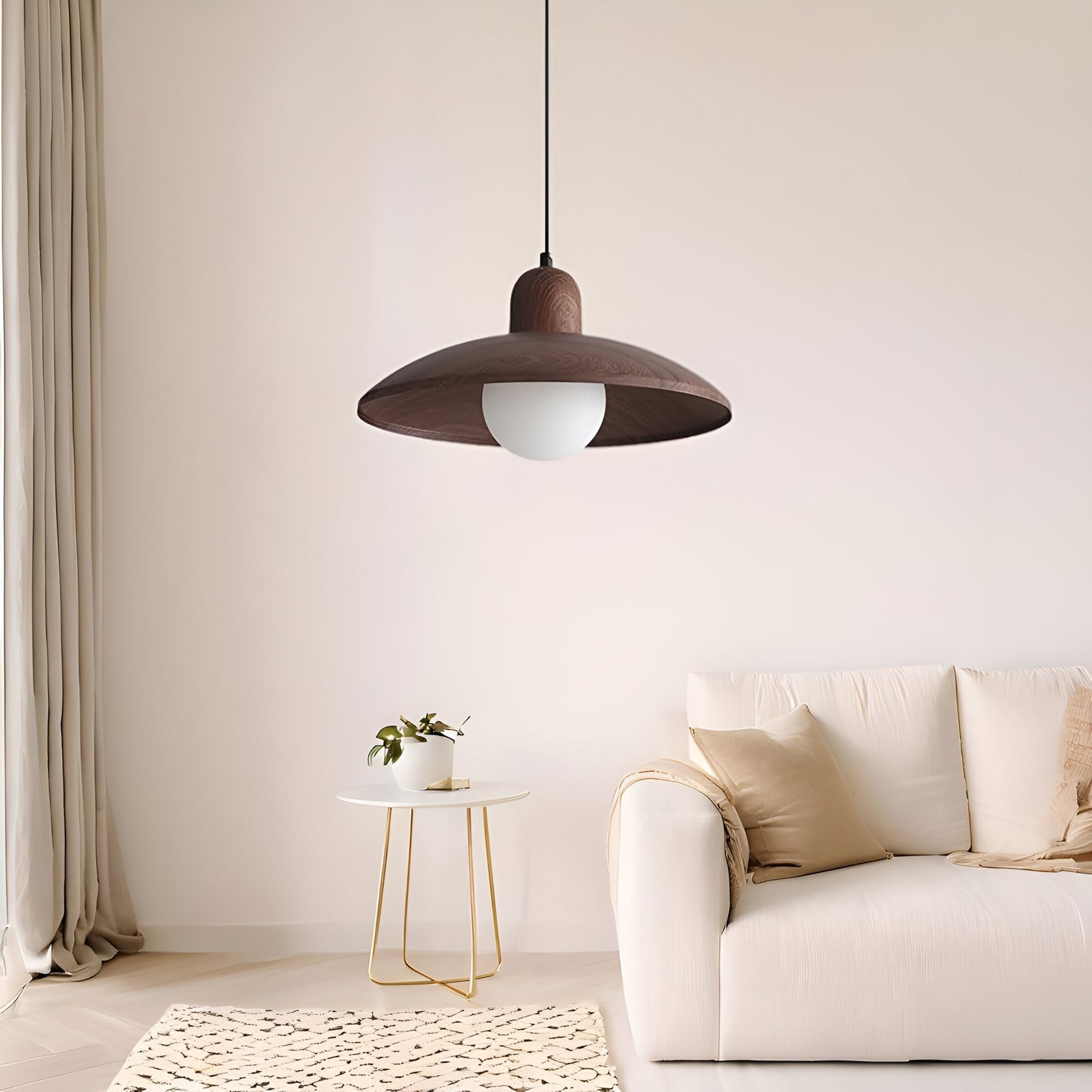 Japanese Wabi Sabi Walnut Pendant Lights With Dome Shade