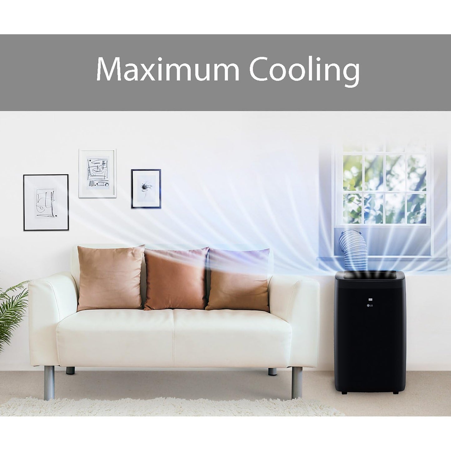 LG smart portable AC, 10,000 BTU DOE / 14,000 BTU ASHRAE, voice control, for 450 sq.ft rooms