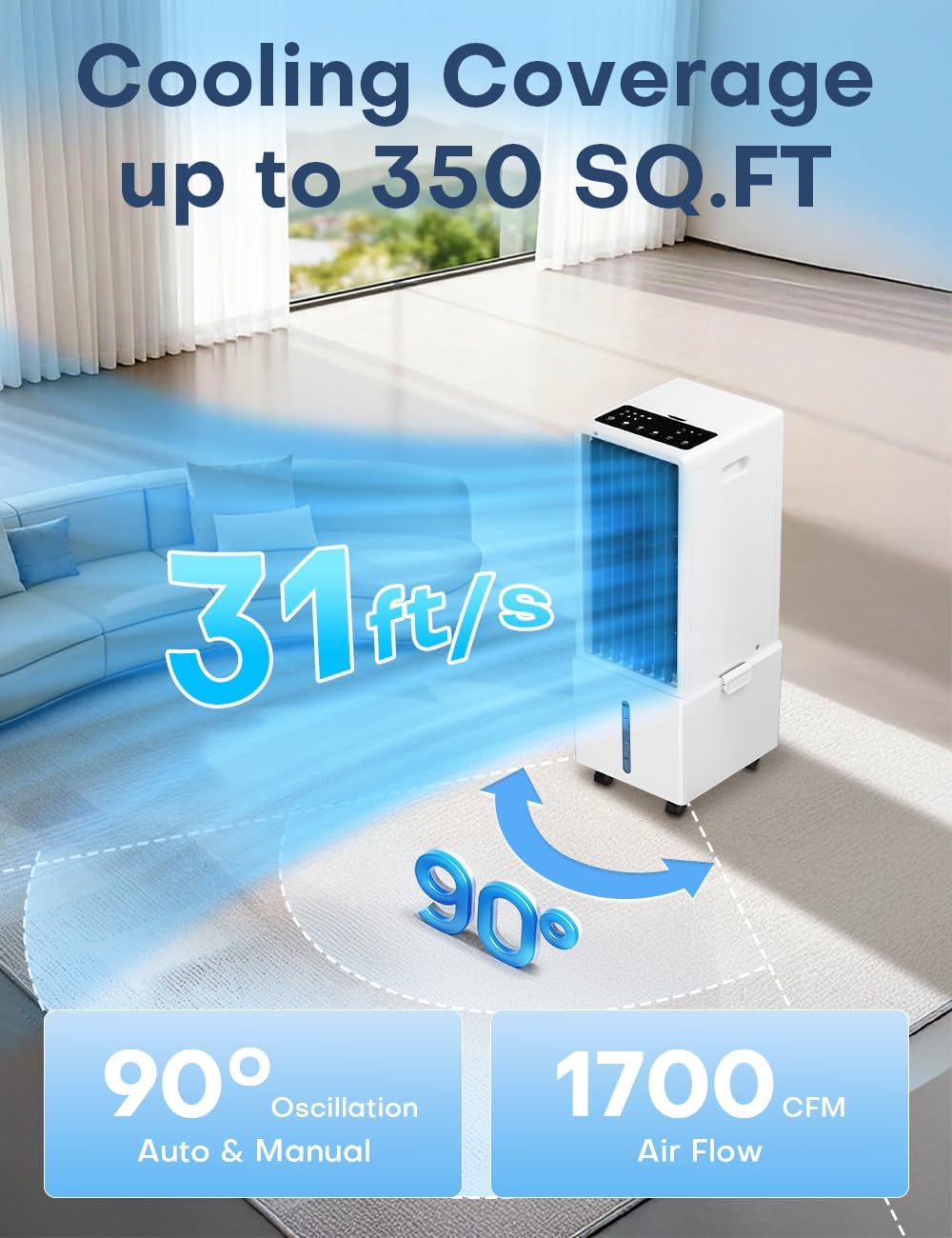 BIGOOSE 4-in-1 windowless air cooler, dual water tanks, timer, remote & touch controls