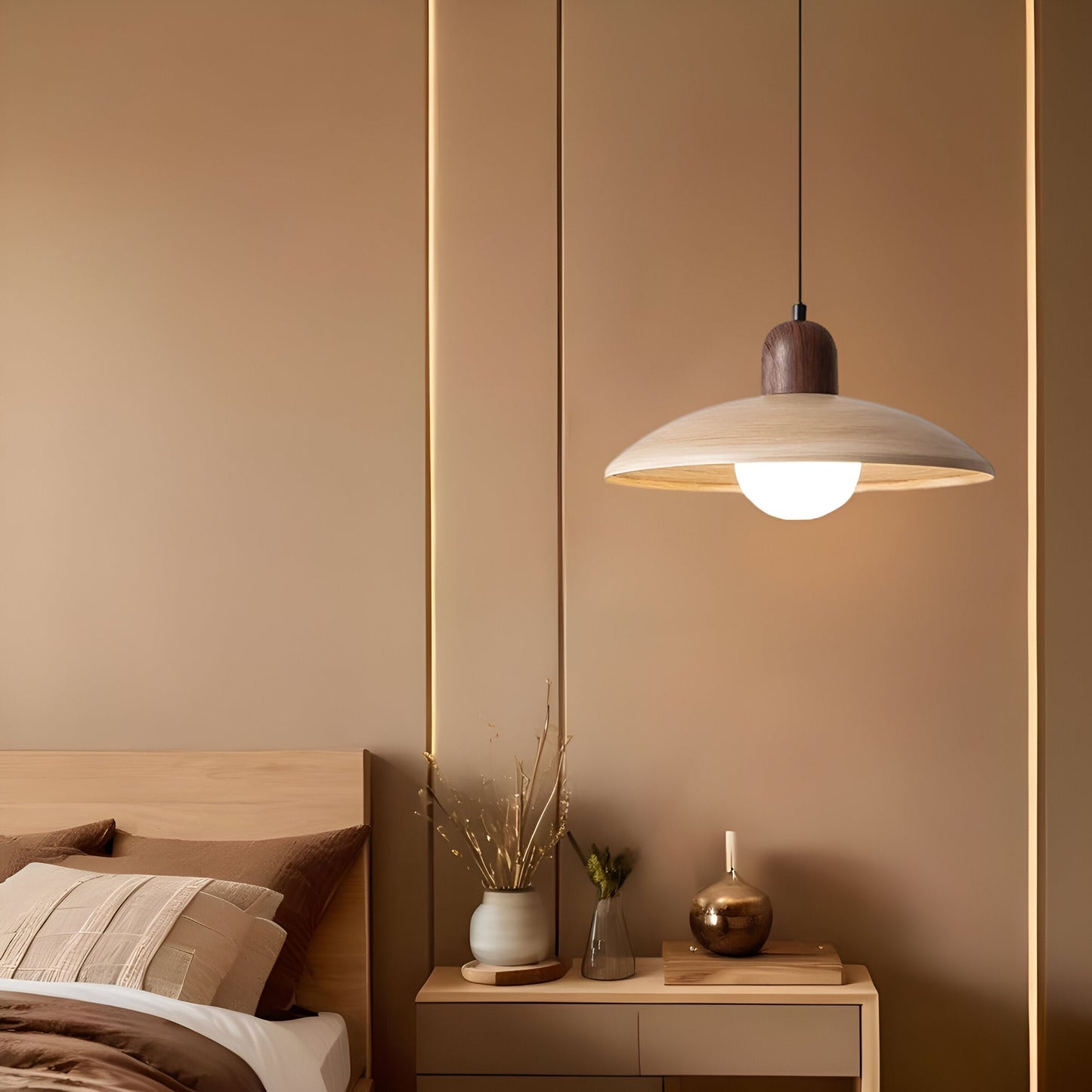 Japanese Wabi Sabi Walnut Pendant Lights With Dome Shade