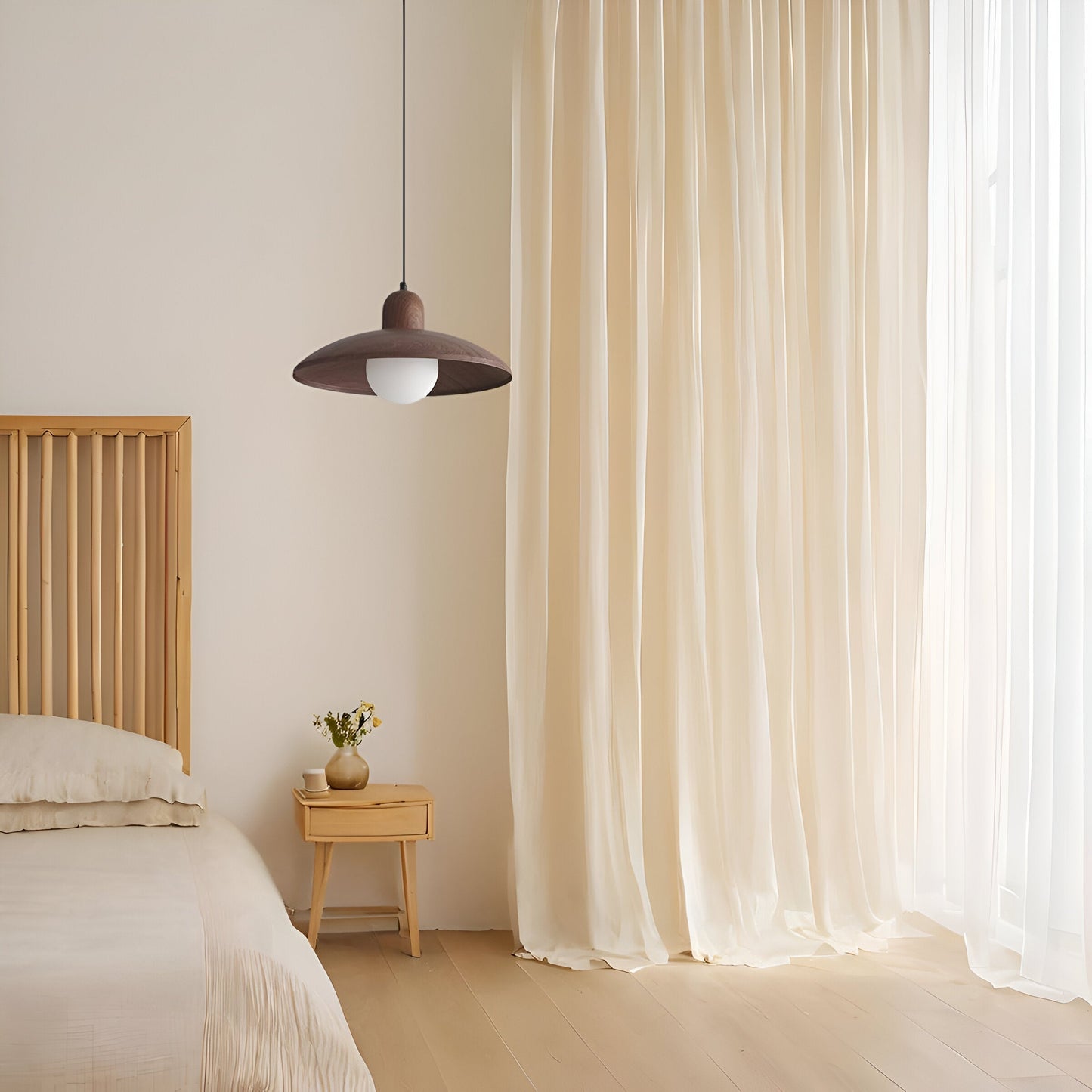 Japanese Wabi Sabi Walnut Pendant Lights With Dome Shade