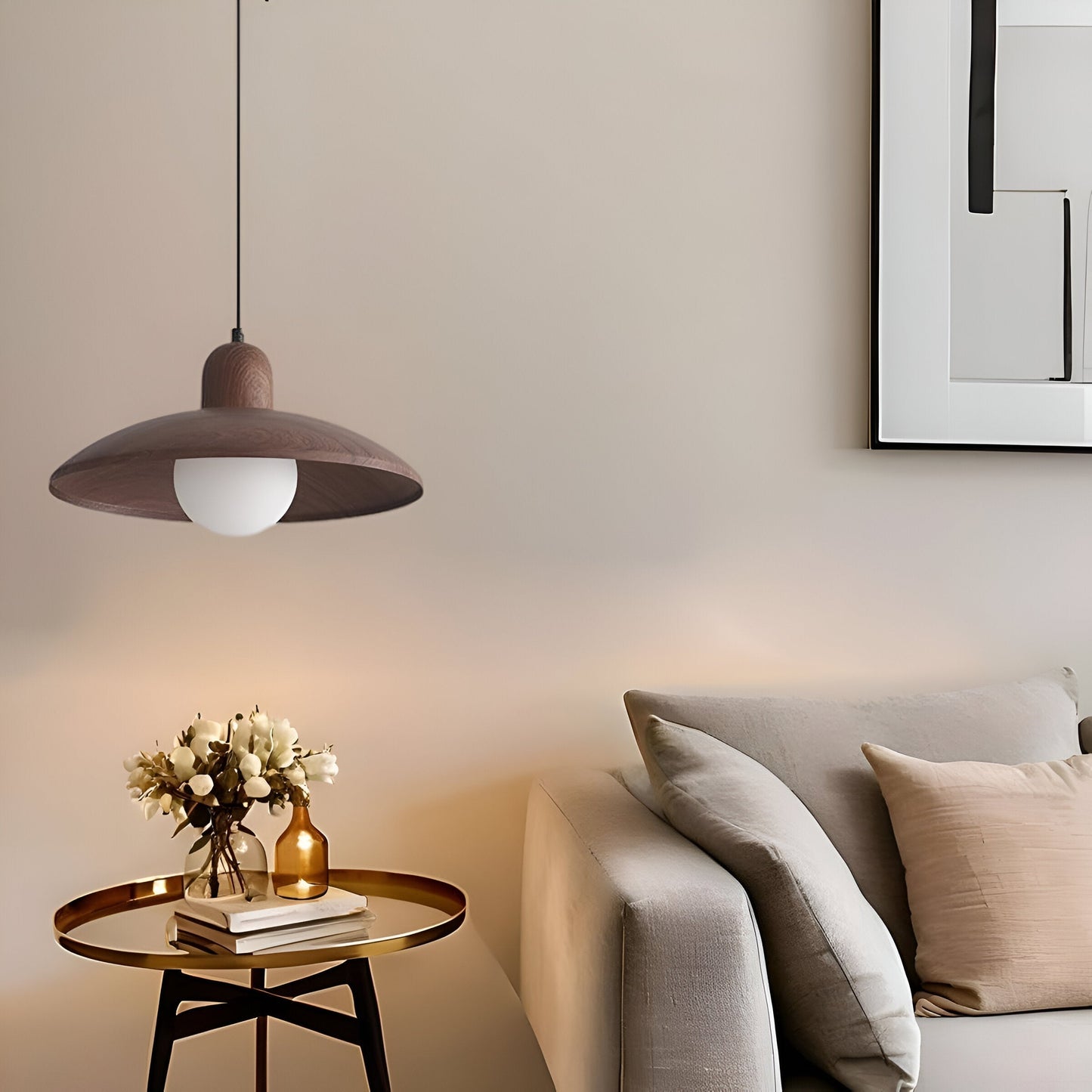 Japanese Wabi Sabi Walnut Pendant Lights With Dome Shade