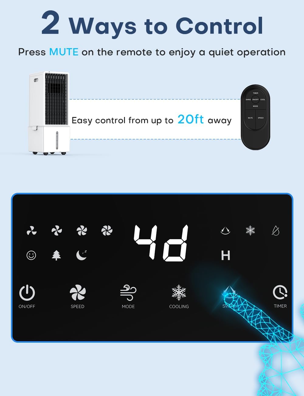 BIGOOSE 4-in-1 windowless air cooler, dual water tanks, timer, remote & touch controls