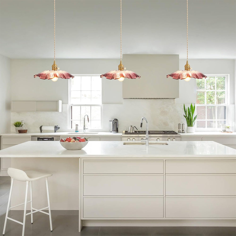 Retro Glass Pendant Light with Fluted Shade