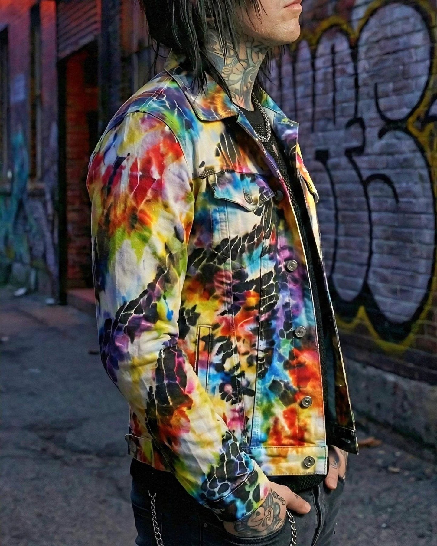 Rainbow Mosaic Shattered Glass Jacket - Primal Print Psychedelic Art Coat for Festival Headliners