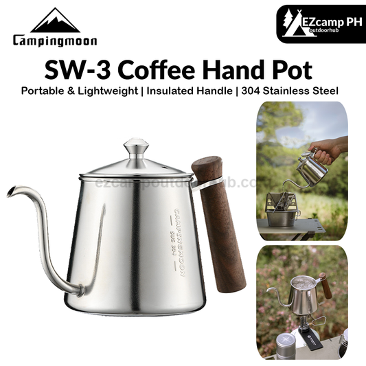 Campingmoon SW-3 Coffee Hand Pot Portable Lightweight Pour Over Coffee Tea Pot 400ml Stainless Steel With Black Walnut Handle Thin Gooseneck Kettle Narrow Mouth