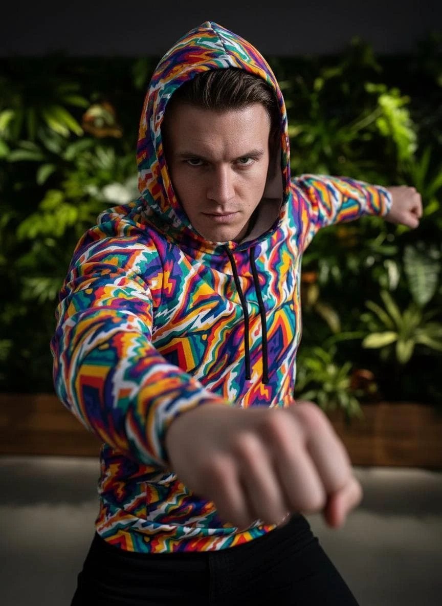 StreetsmArt Collage Athletic Hoodie | Bold AOP Recycled Performance Pullover for Gym & Street