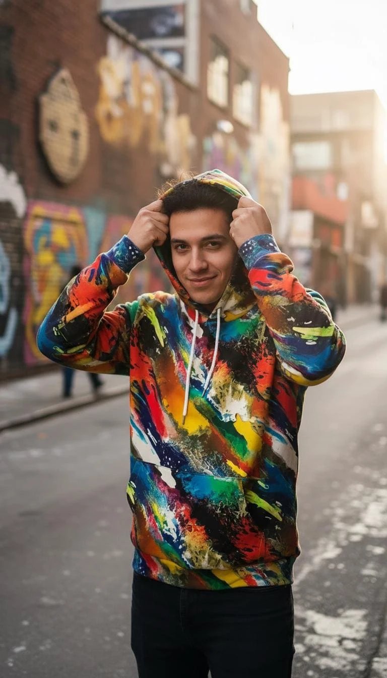 Vibrant Water Splash Hoodie – Psychedelic Fluid Art Pullover