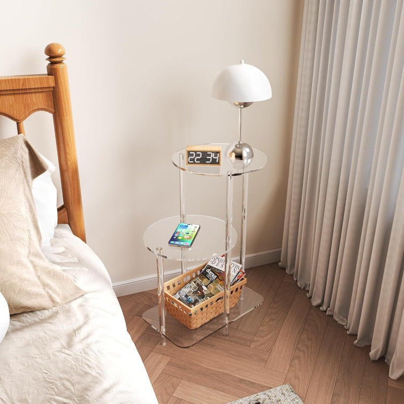 Versatile Clear Acrylic Coffee Table with Storage Rack - S2EC