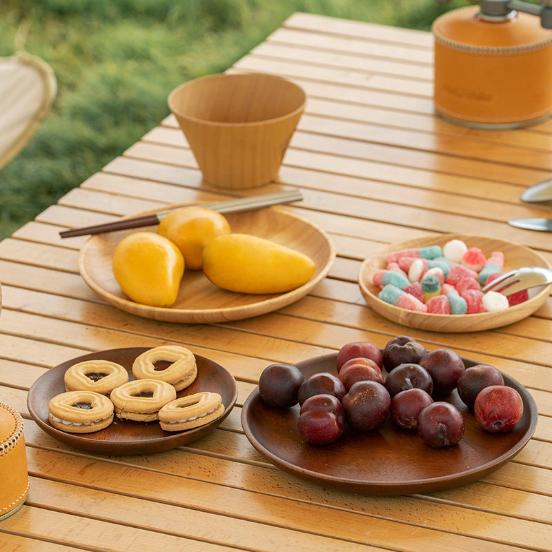 Naturehike Solid Wood Dish Plate Outdoor Camping Plate Wooden Round Pan Fruit Dishes Saucer Tea Tray Dessert Dinner Plate Food Container Tableware