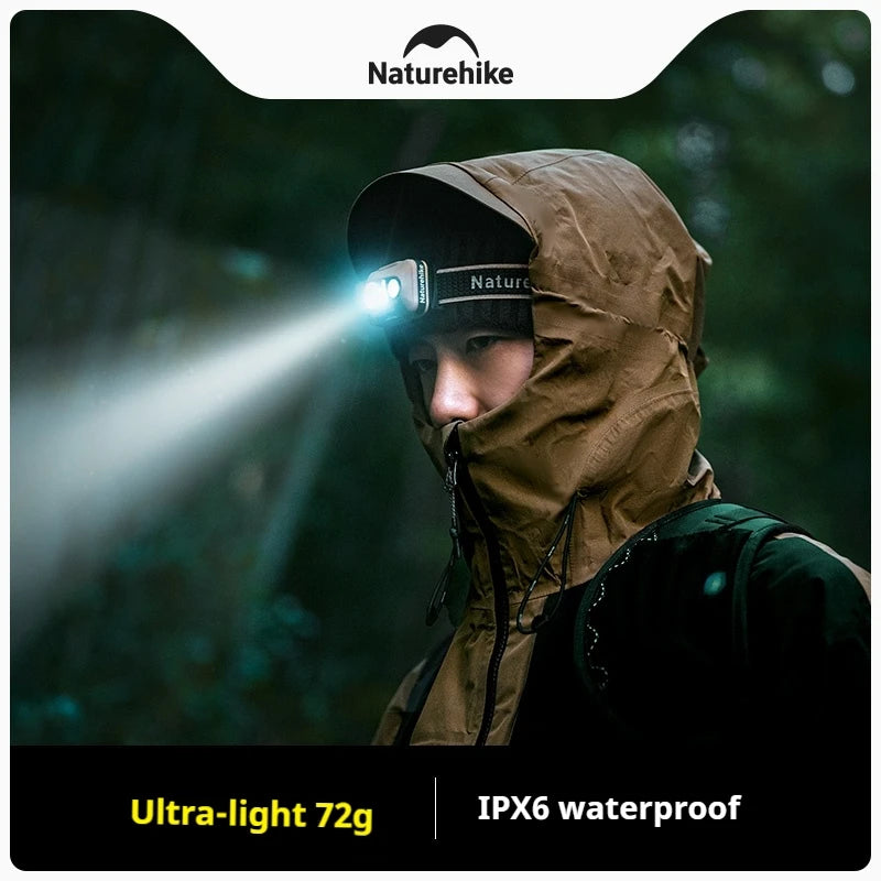 Naturehike Ultralight Headlamp Outdoor Portable Multipurpose LED Light SOS Hiking Travel Camping 72g Waterproof IP66 Night Running Sports Headlight