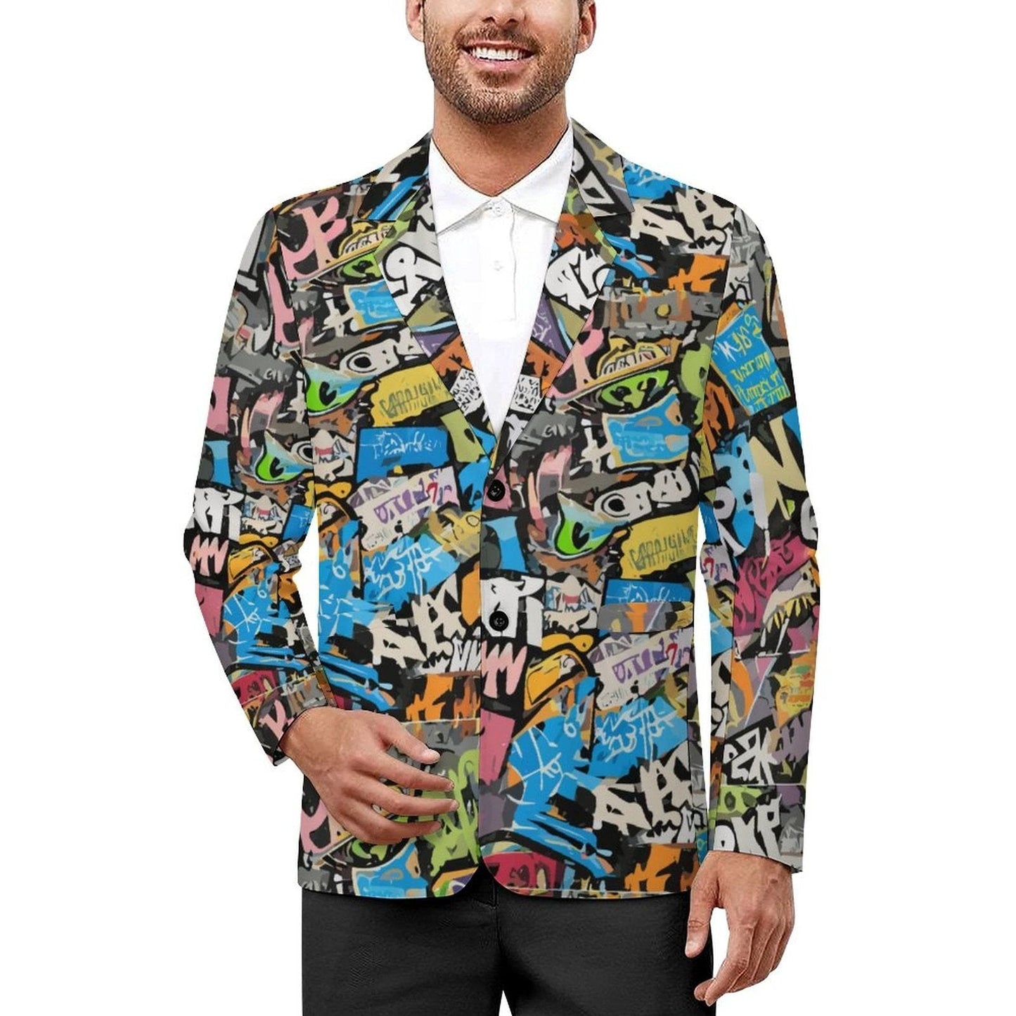 Maximalist AOP Two-Button Suit | 260gsm British-Fabric Blazer + Trouser Set — Silk-Lined Statement Formalwear for Weddings, Galleries
