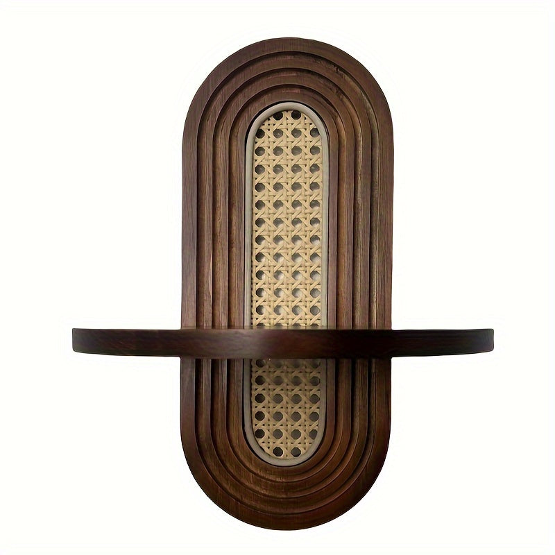 Rustic Wooden Wall-Mounted Shelf with Hooks - UIG9