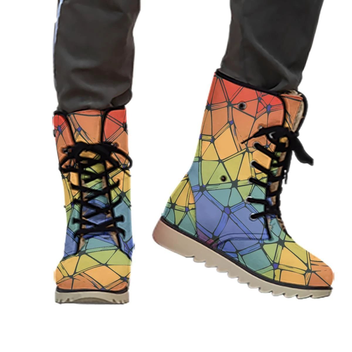 Charismatic Camo Plush Boots for Urban Maximalists — Bold Abstract Print Men's Winter Shoes, Non-Slip Rubber Sole, Warm Tactical Statement Footwear