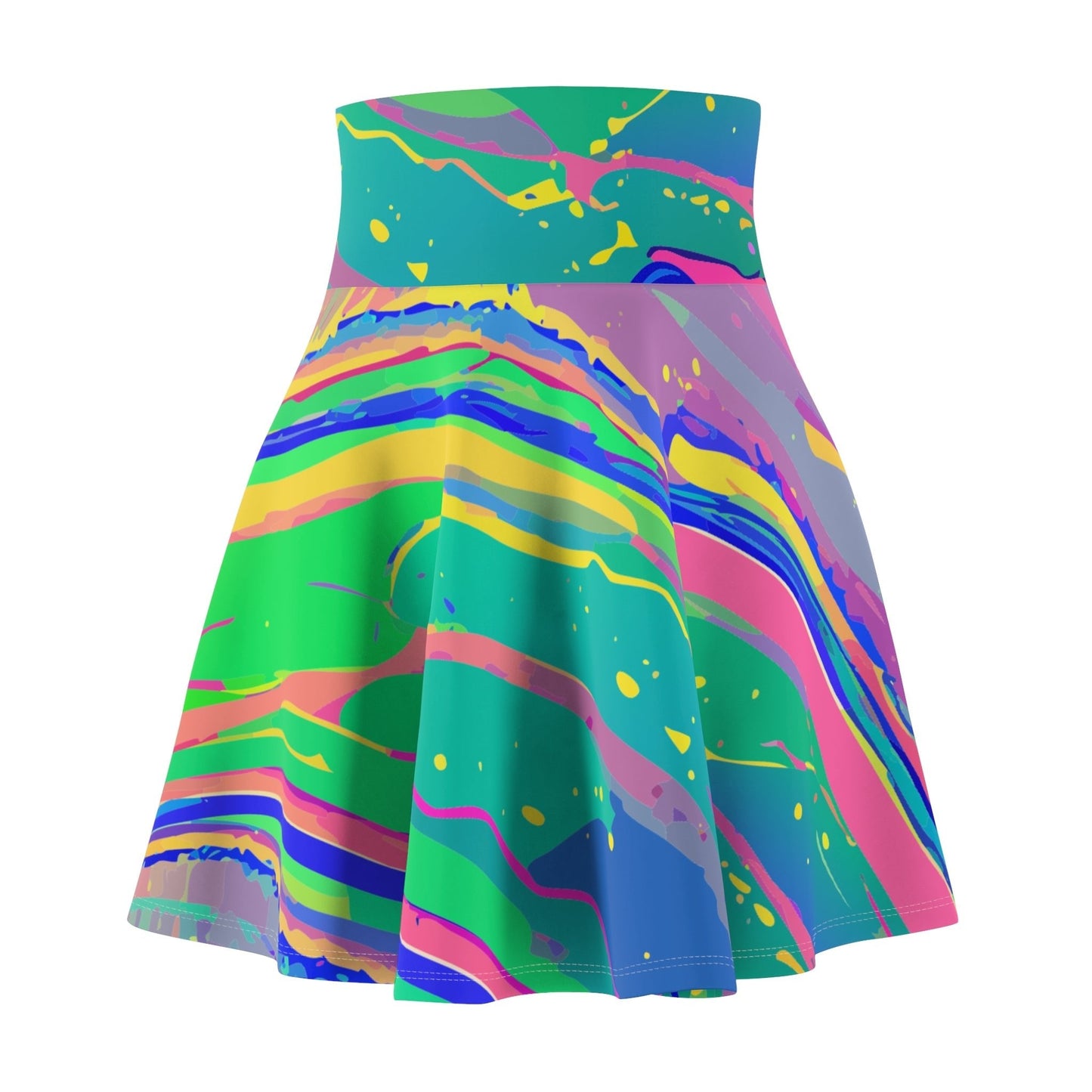 Skater Skirt – Mermaid Gems Radiant Aqua Neon Splash Iridescent Rave Mini Skirt