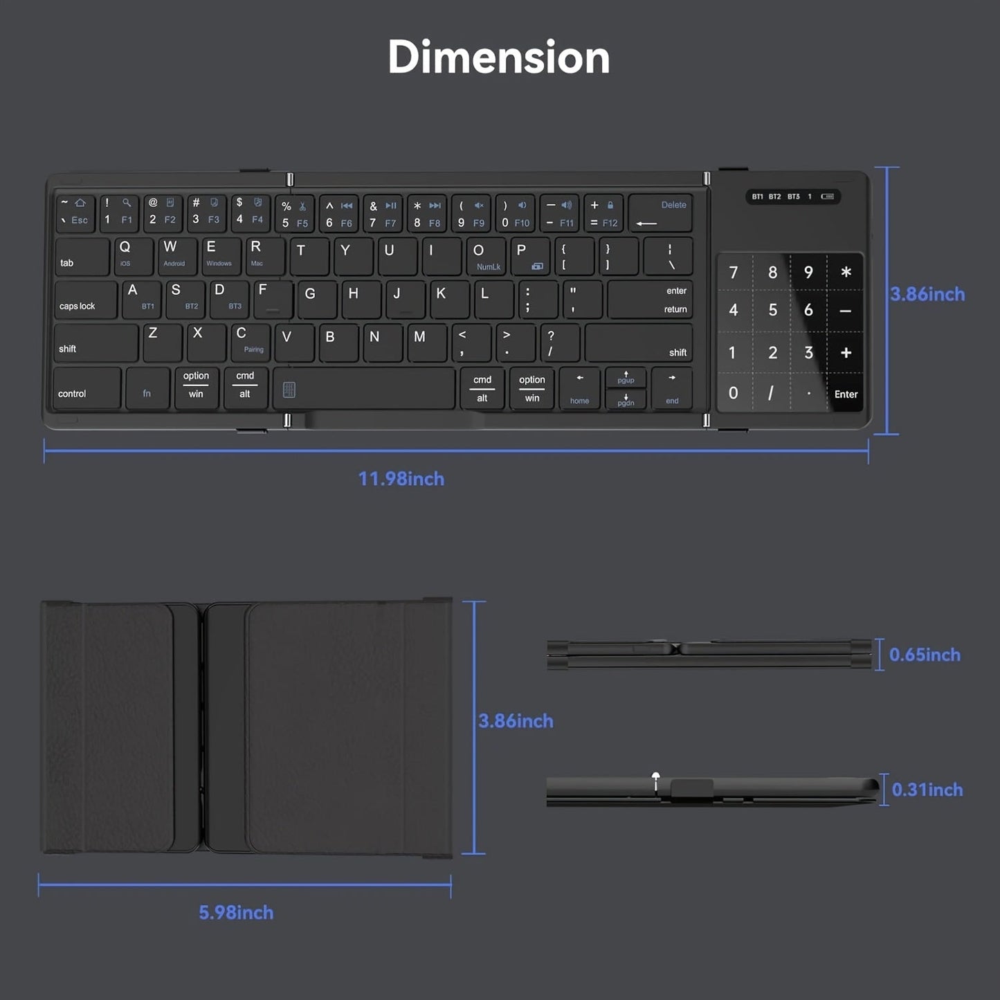 Foldable Wireless Keyboard with Touchpad & Number Pad – TJR1G8L