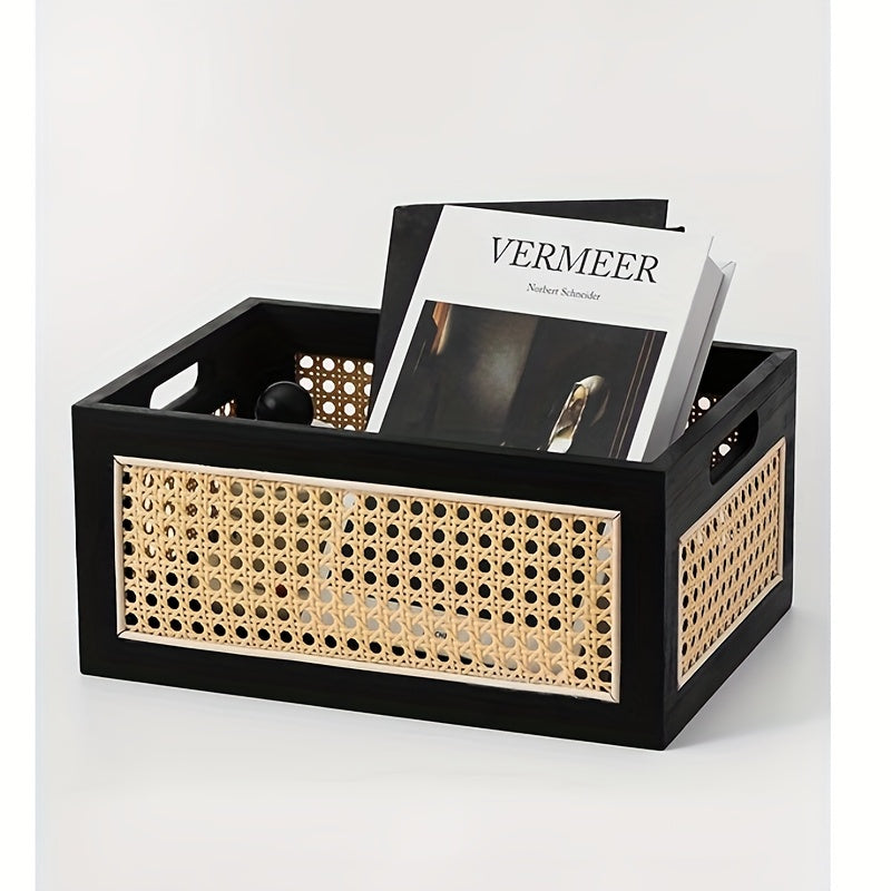 Japanese-Style Wooden Rattan Woven Storage Basket - RFC8