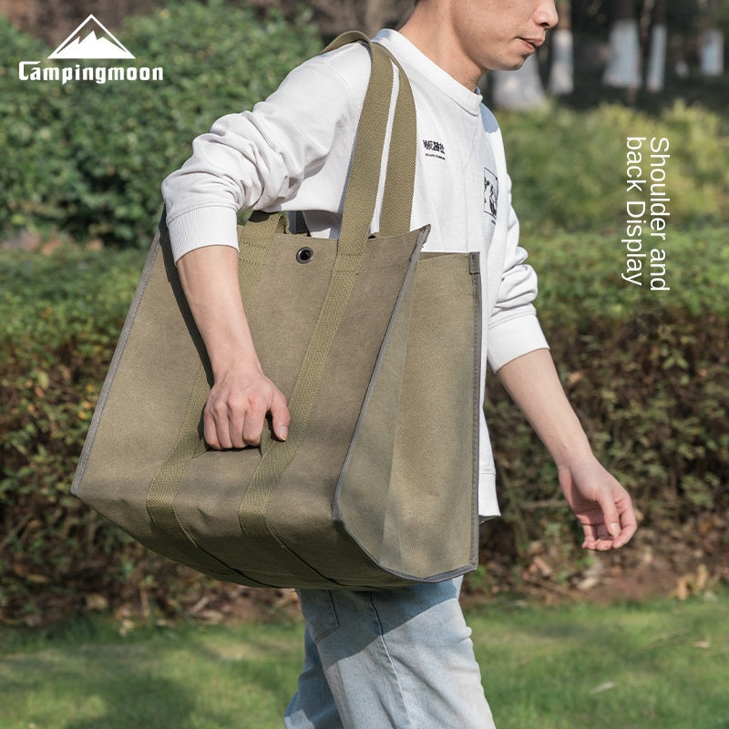 Campingmoon BC-400 Large Canvas Firewood Bag Portable Foldable Carrying Storage Bag Outdoor Camping Equipment Tools Utensils Fire Wood Bag Heavy Duty