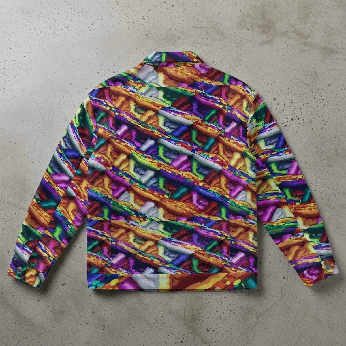 Psychedelic Weave Urban Windbreaker - Vibrant All-Over Print Jacket for Festival Streetwear