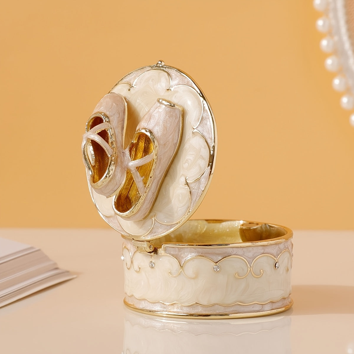 Vintage Style Enamelled Metal Ballet Shoes Trinket Box - RSX7