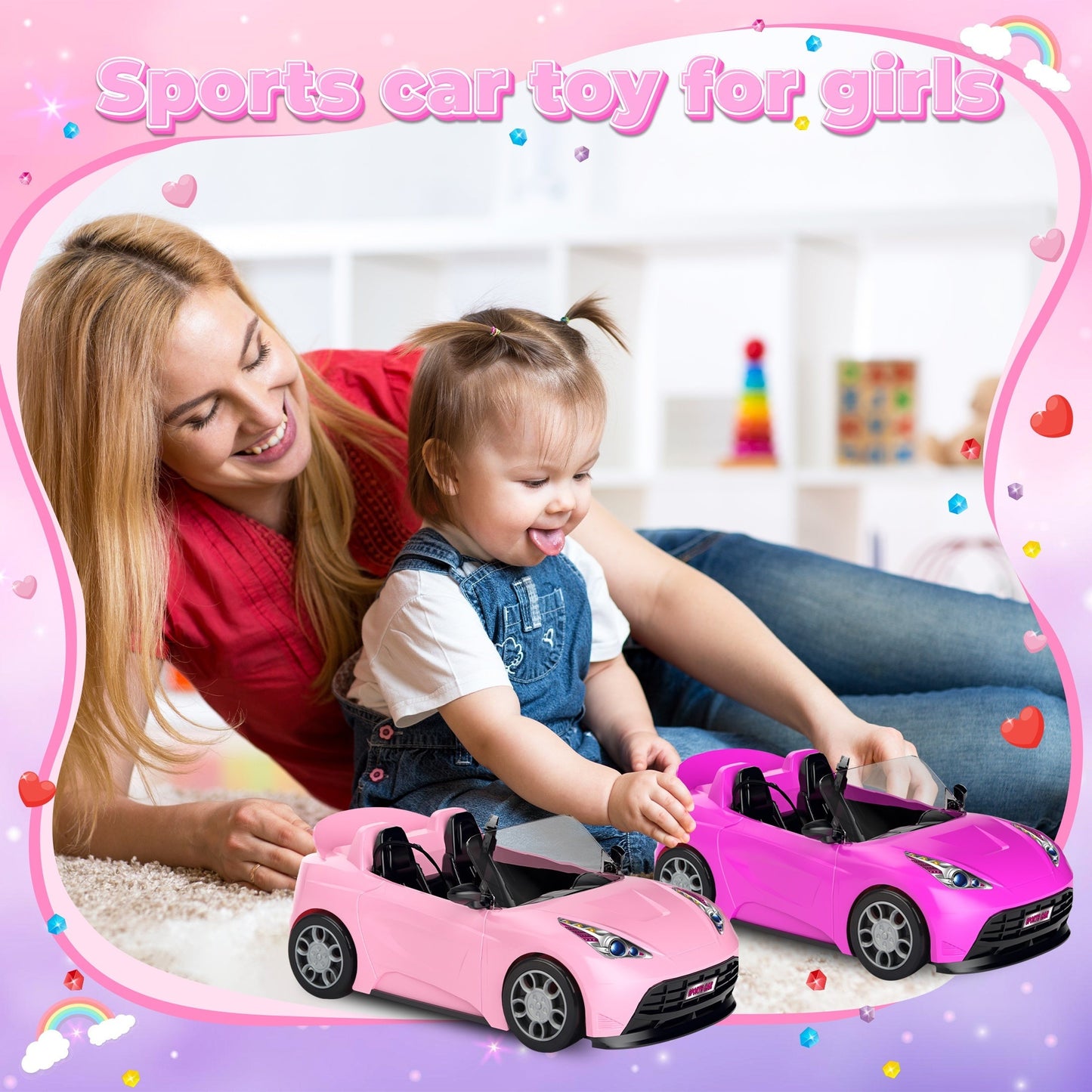 Youngsters' Doll Sports Car Model with DIY Gem Stickers TJR2D6C