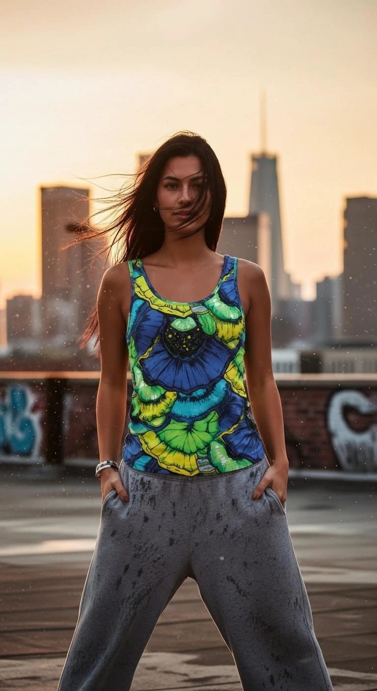 Botanical Indigo Floral AOP Tank Top | Blue-Green Sleeveless Quick-Dry Sublimation Shirt — Wearable Garden for Nature-Forward Festival