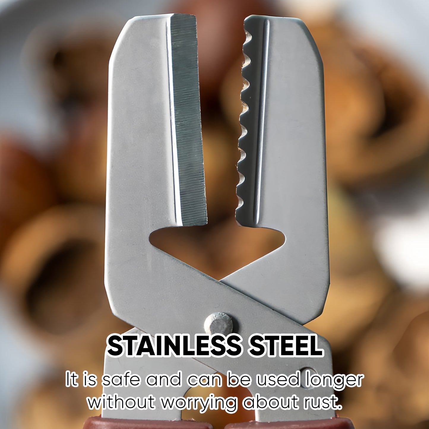 Stainless Steel Chestnut Cracker with Ergonomic Wood Handle-OOMJ