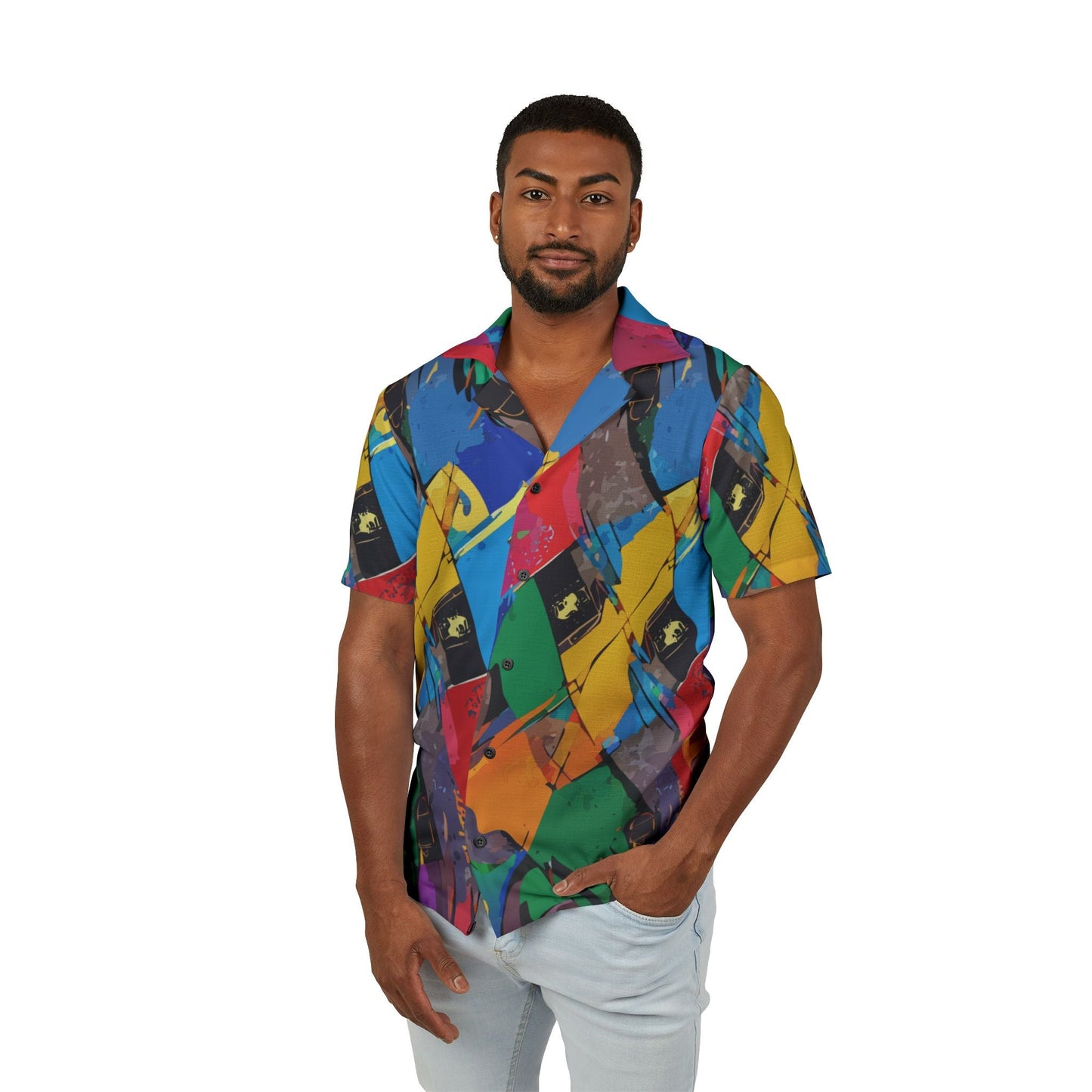 Vibrant Men's Hawaiian Camp Shirt, Tropical Vacation Wear, Beach Party Essentials, Fun Summer Fashion, Colorful AOP Shirt