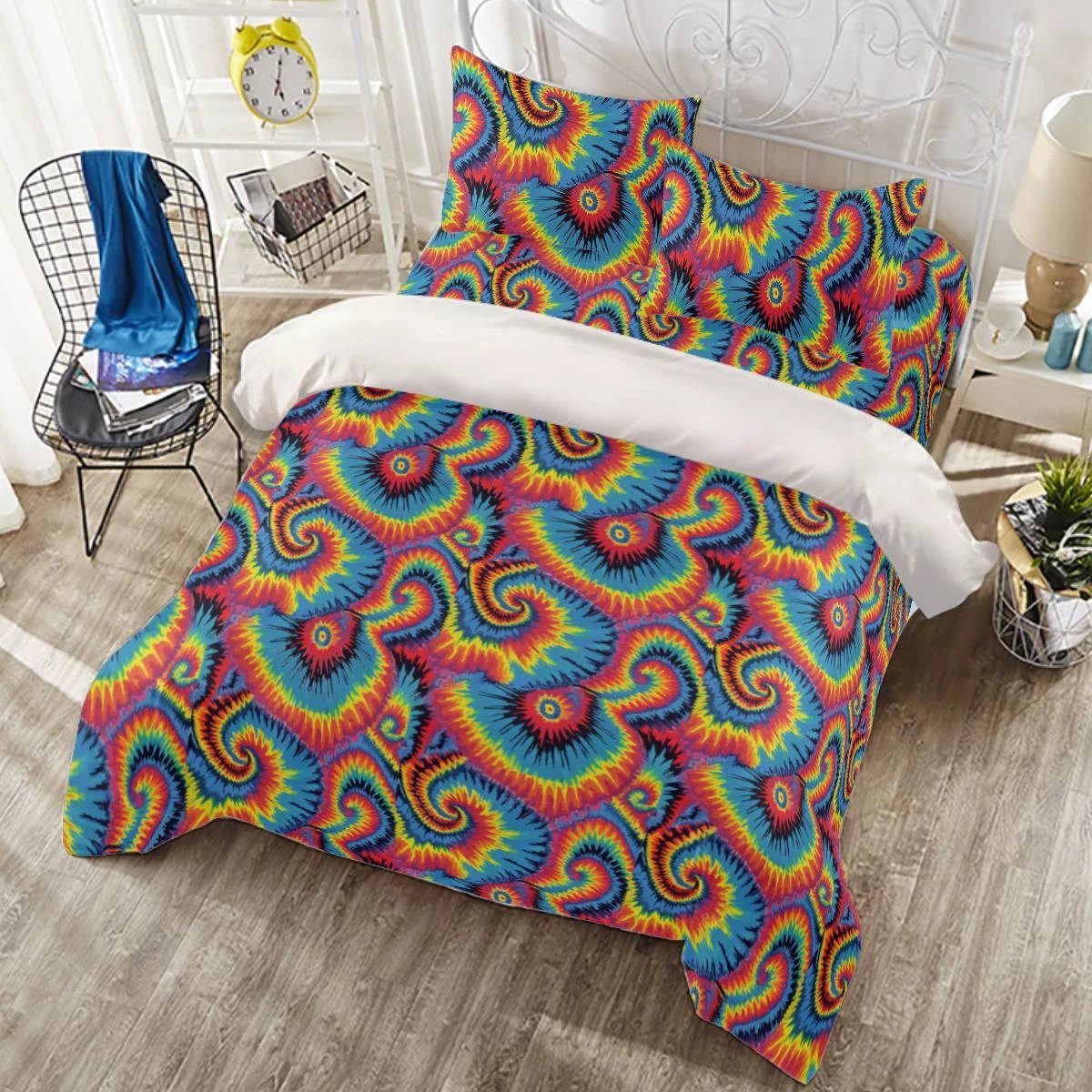 Made-To-Order "Painted Curls" Digital Tie-Dye | Four-piece Duvet Cover Set | Widened