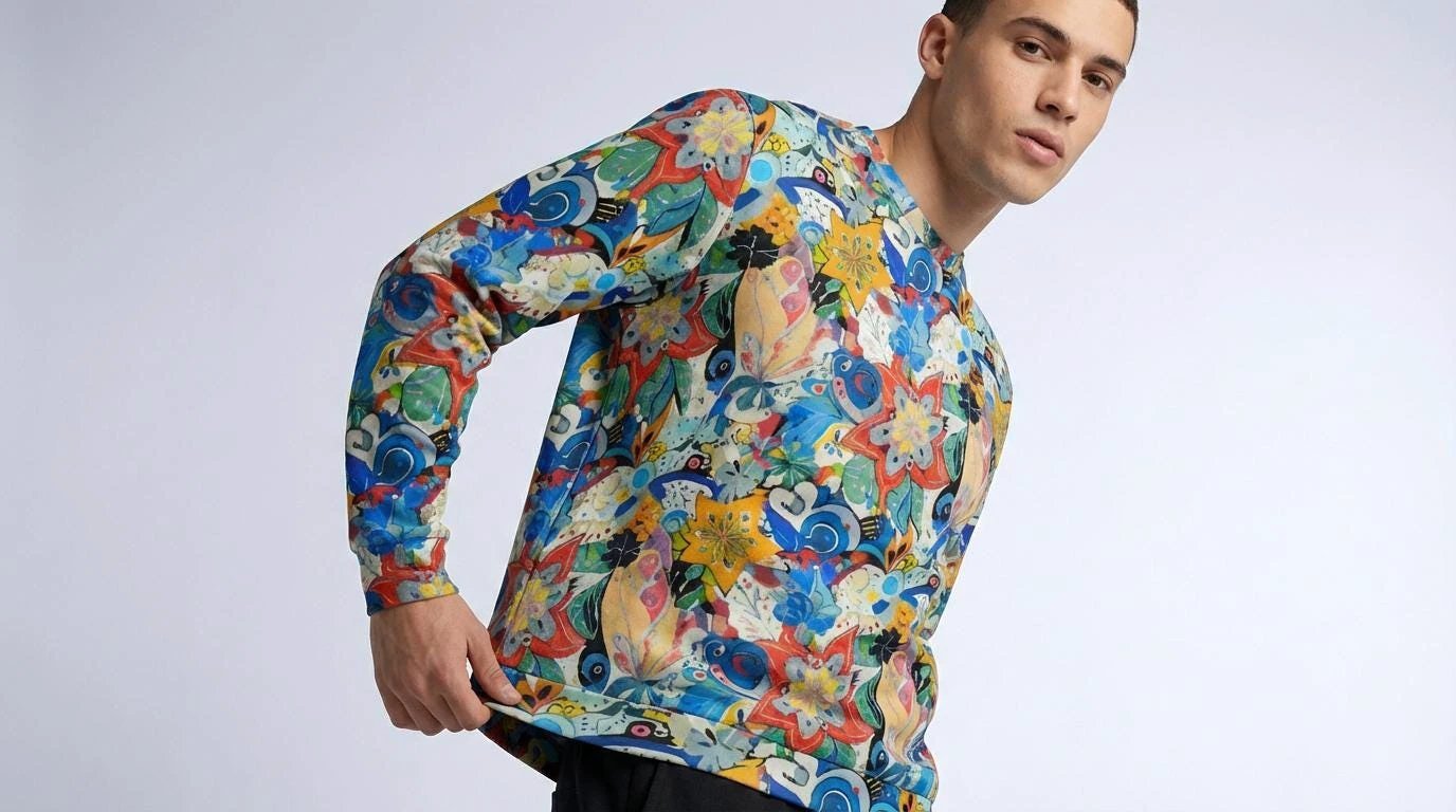 Floral Fusion Maximalist Crewneck for Dopamine-Dressing Streetwear Heads — 310gsm Cotton AOP, Psychedelic Eye Floral Collage