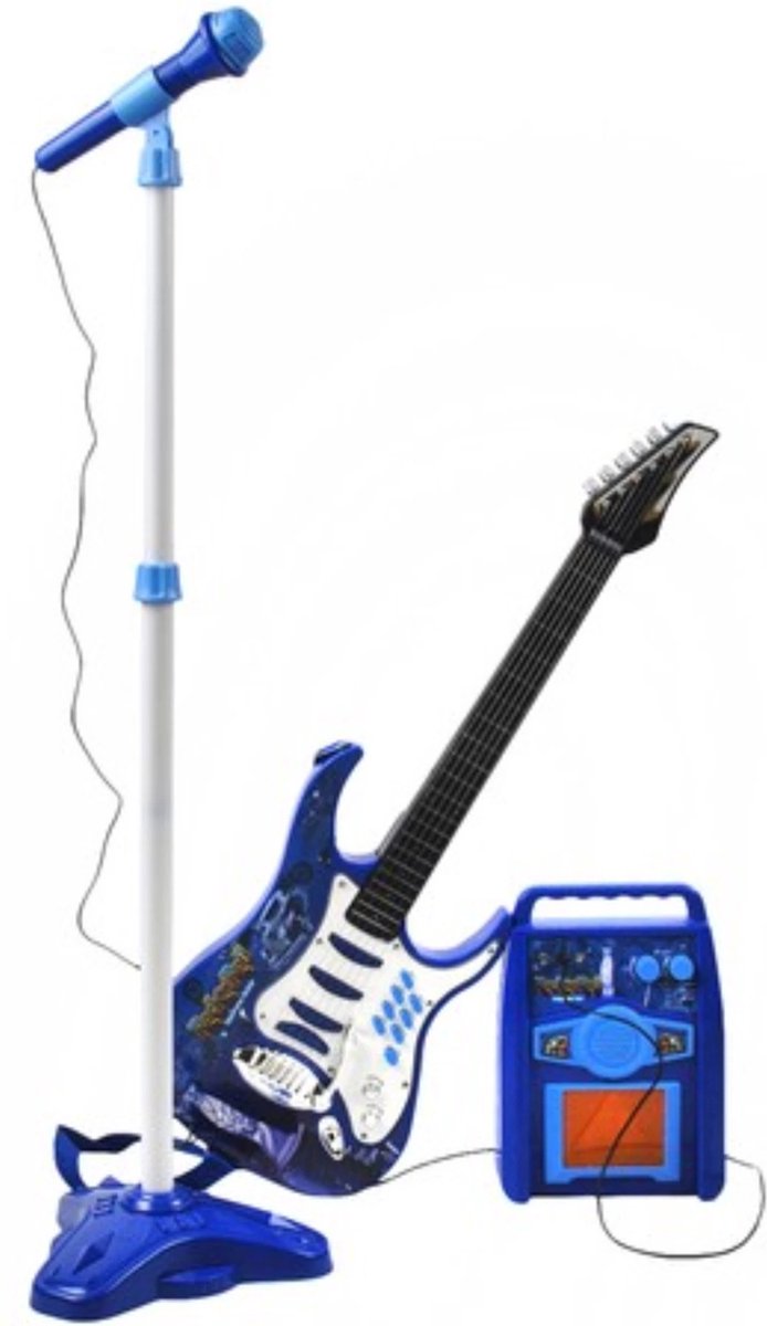 Kruzzel Elektrische Kindergitaar - Met Microfoon en Versterker - Blauw - MP3-ingang