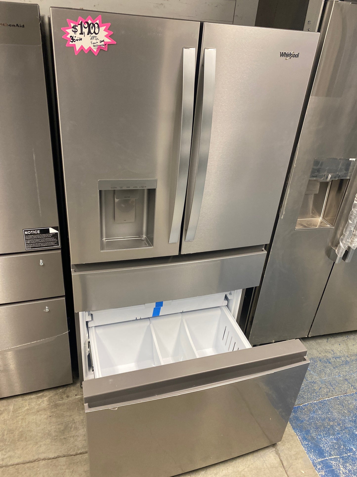 Whirpool 29 cu. ft. 36” wide bottom Freezer French Door Refrigerator