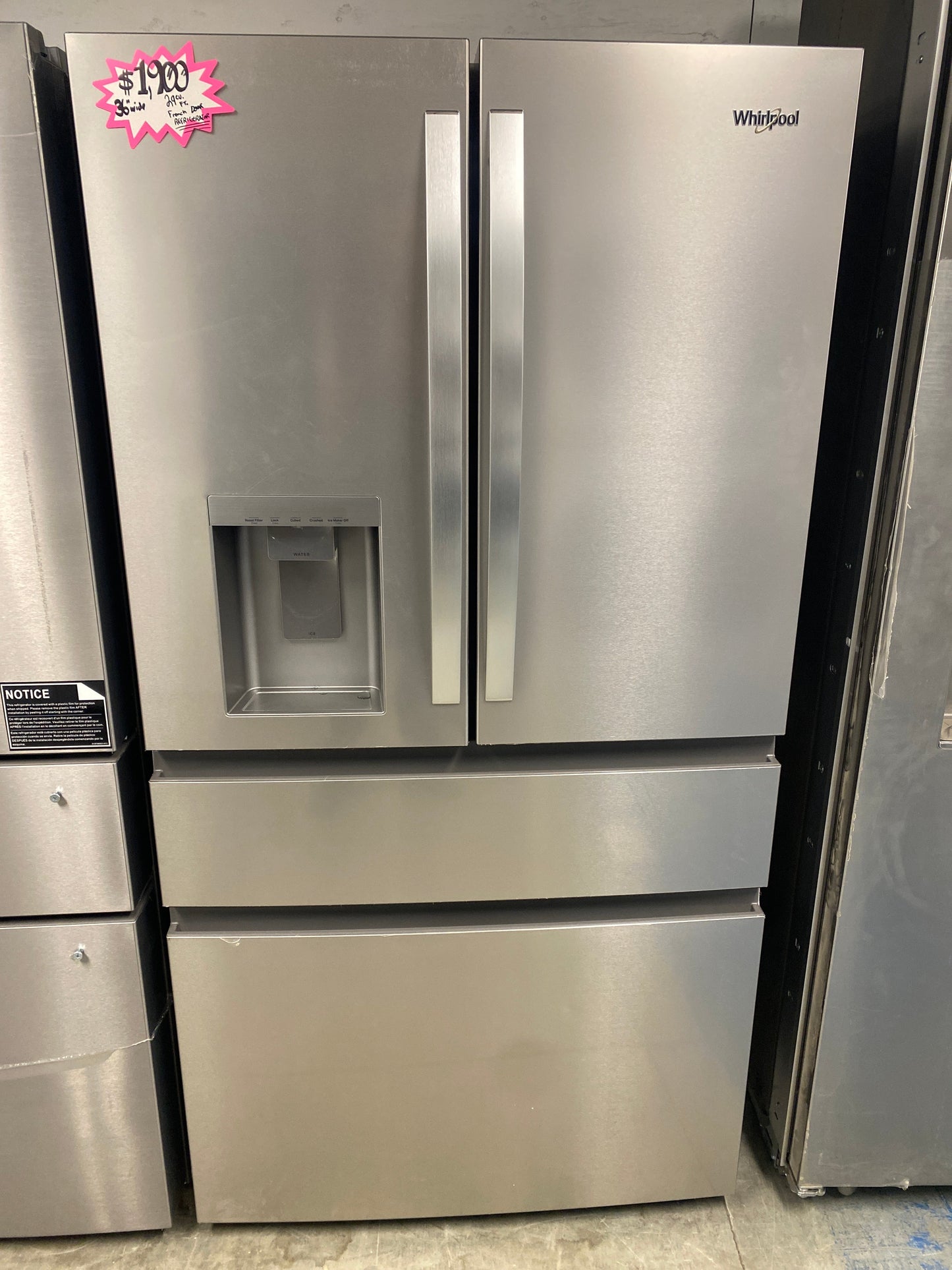 Whirpool 29 cu. ft. 36” wide bottom Freezer French Door Refrigerator