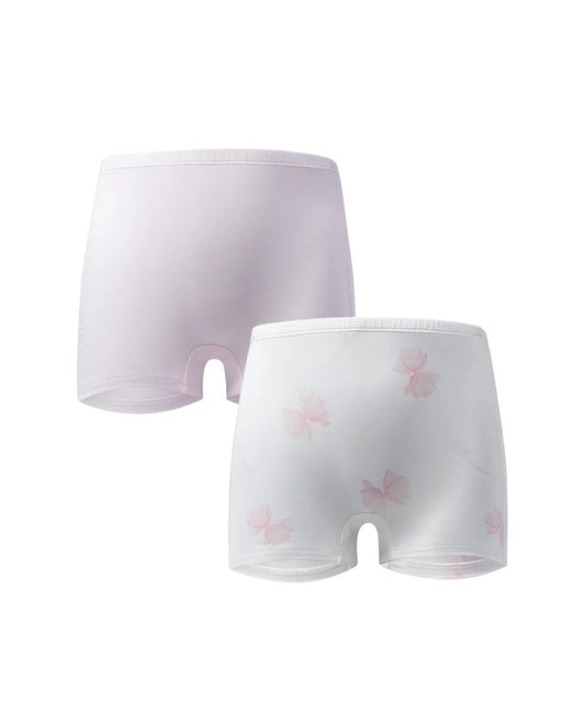 Aimer Kids Modal 2-Pack Bowknot Printed Mid-Rise Boyshorts For Girls