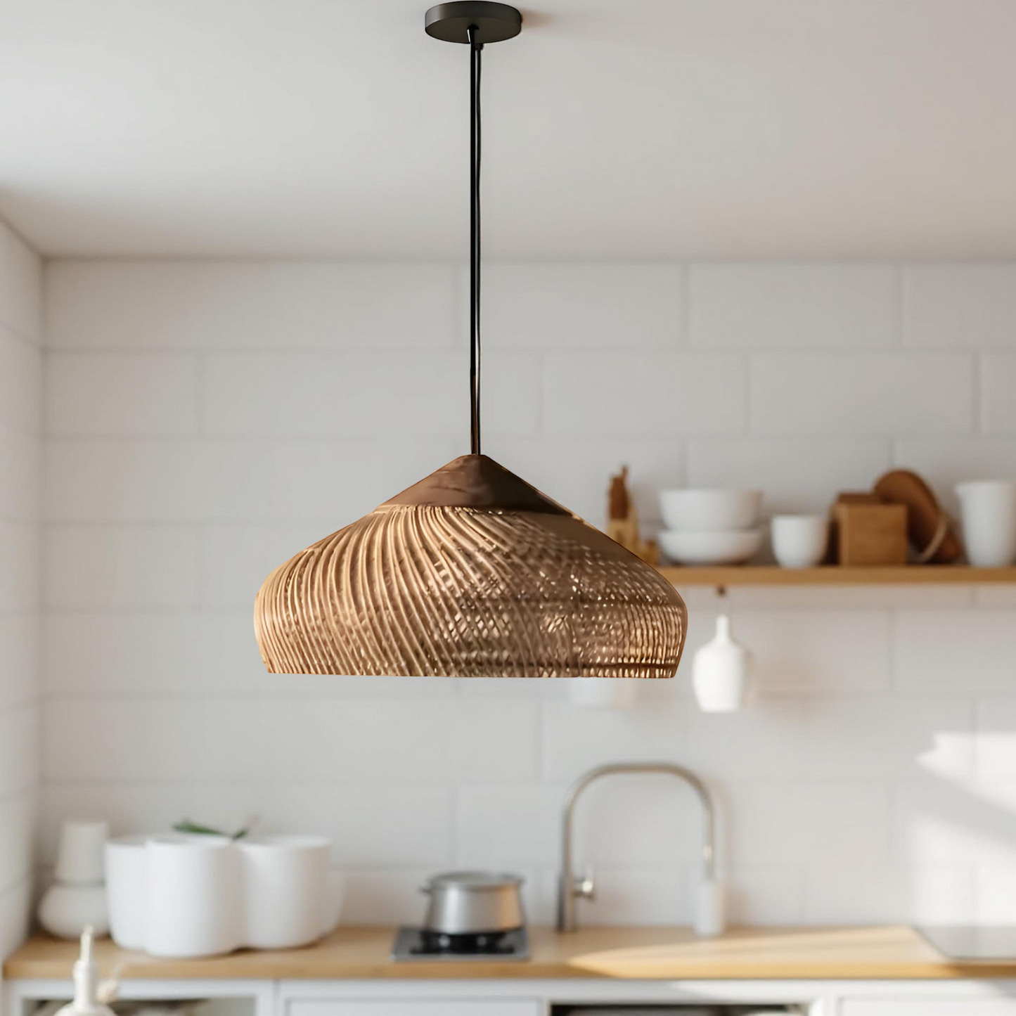 Bohemian Rattan Pendant Light With Woven Dome Shade