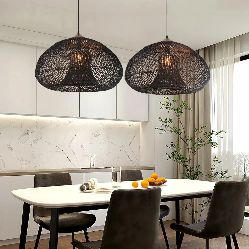 Handmade Rattan Pendant Lights With Woven Dome Shade