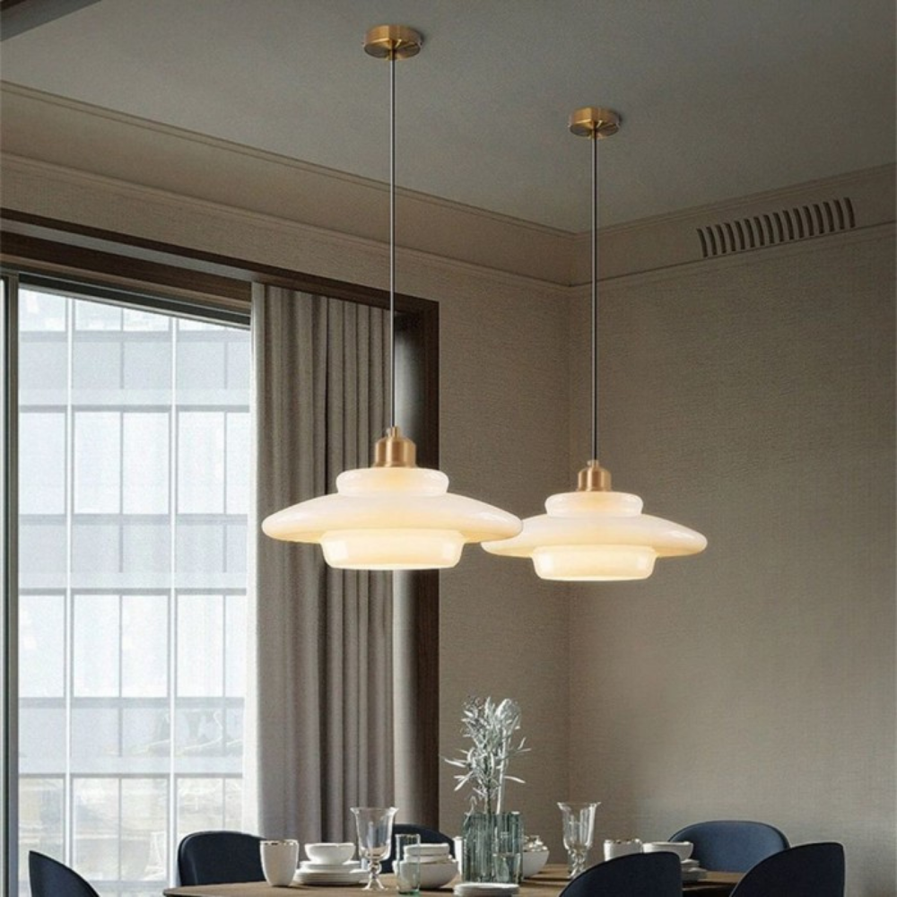 Art Deco Layered Glass Pendant Light With Dome Shade