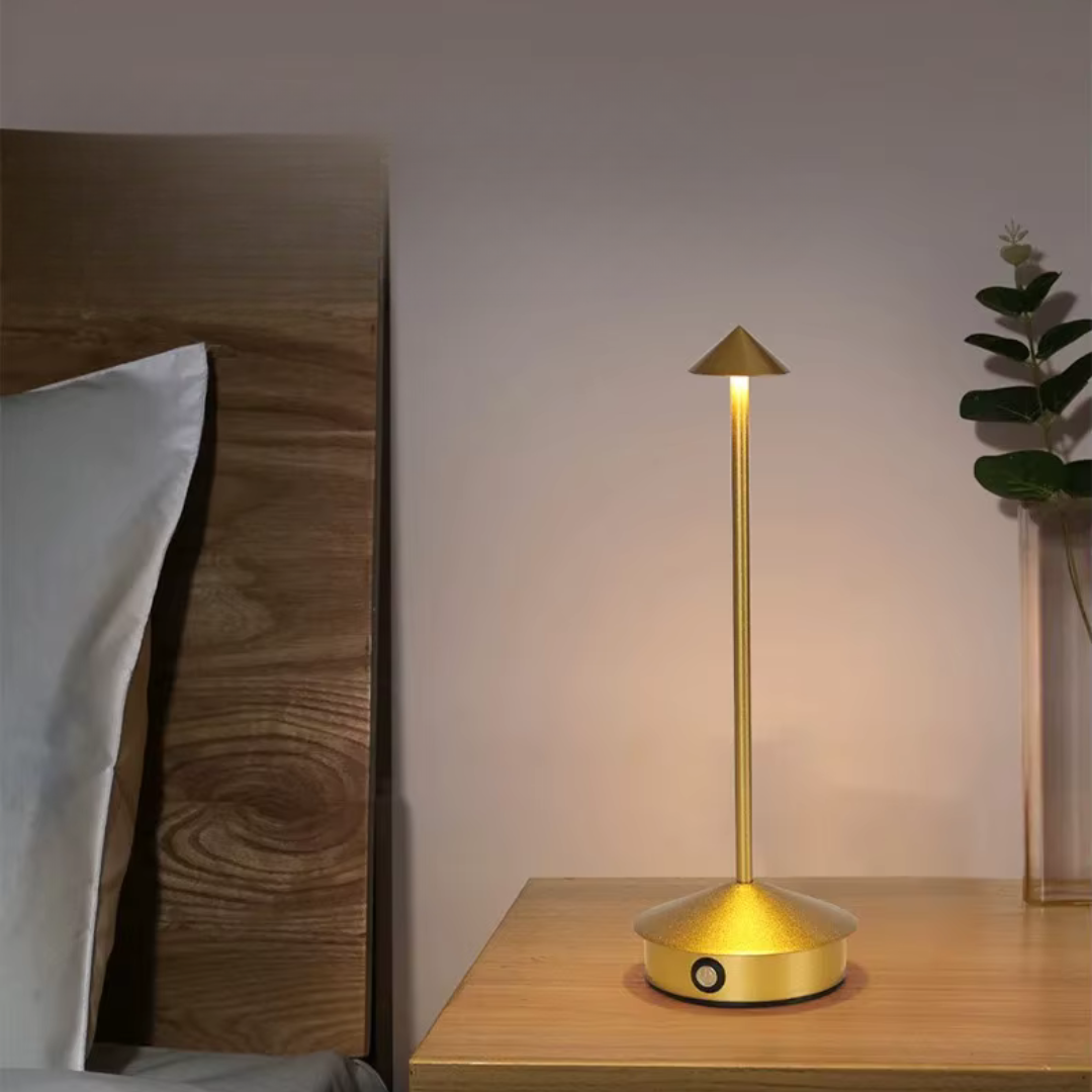 Modern Aluminium Cone LED Rechargeable Table Lamp With Stepless Dimming