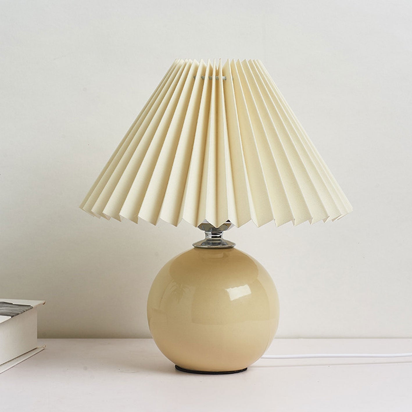 Nordic Ceramic Table Lamp With Pleated Fabric Shade