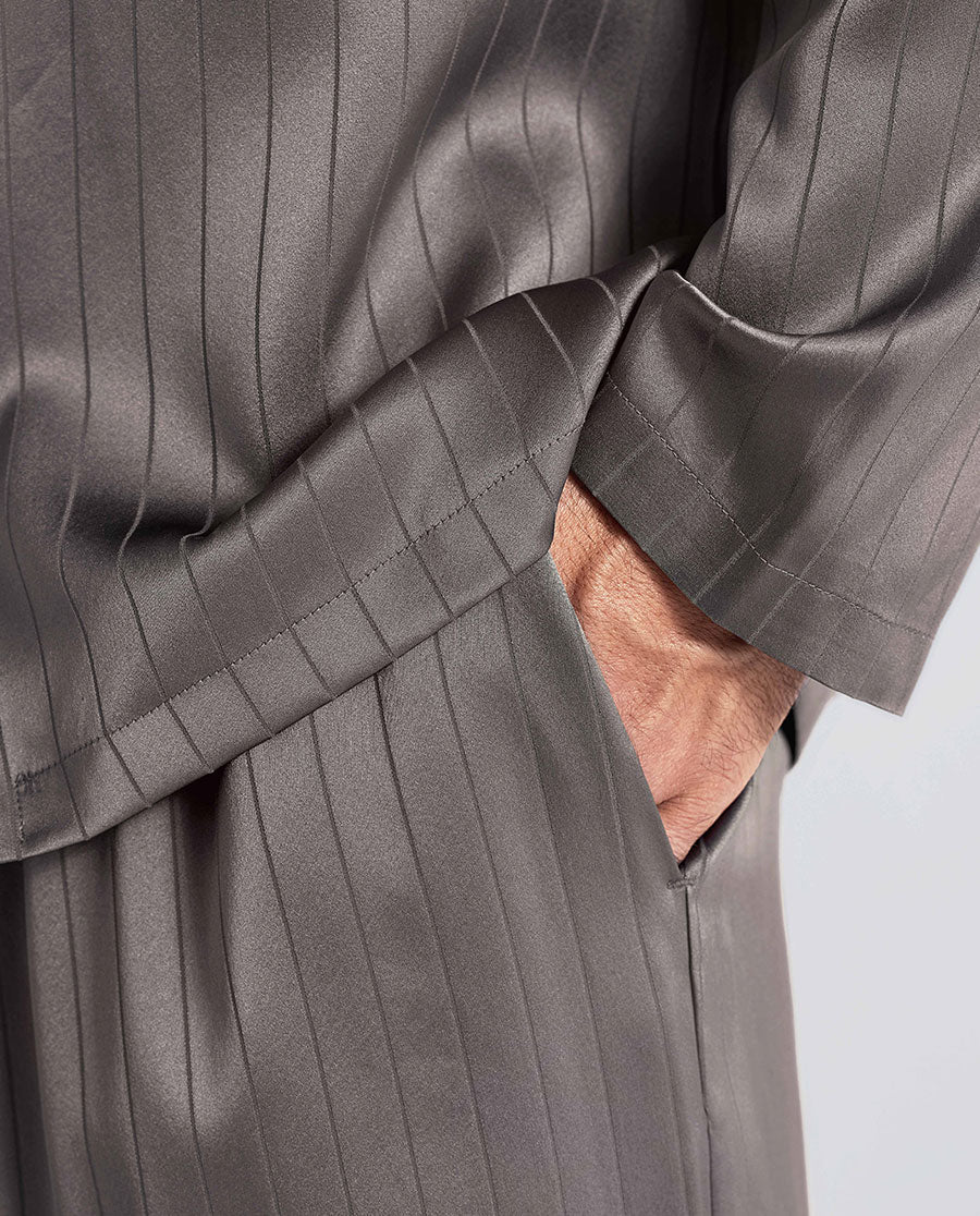 Aimer Men Mulberry Silk Camp Collar Pajama Top