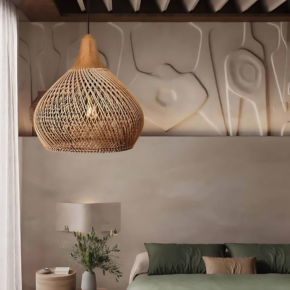 Bohemian Rattan Pendant Light With Hand-Woven Dome Shade